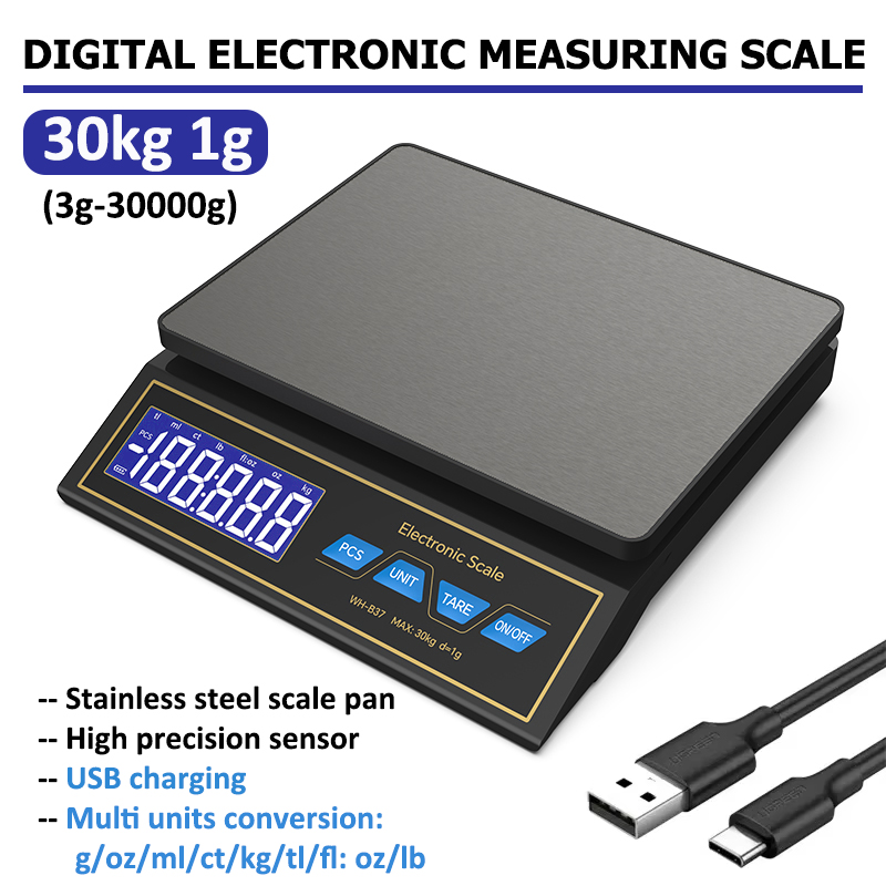 Unique Electronics Gadgets - Cyfrowa waga kuchenna LCD 30kg/1g, ładowalna,